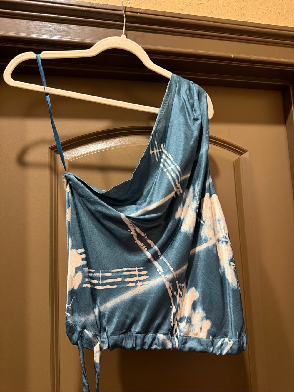 Burning Torch Asymmetrical Blue Tie-Dye Silk Shirt NWT